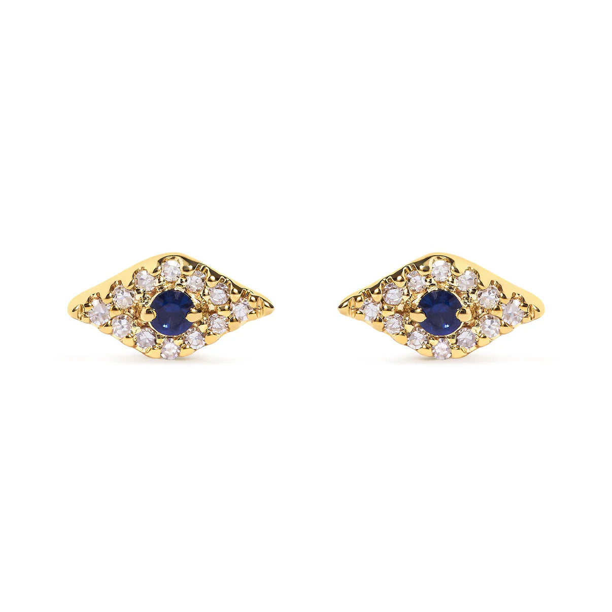 Evil Eye Blue Sapphire Earrings 1.6 Ct fashion Blue Sapphire Earring, 14K Yellow Gold Plated, Tiny Stud Earrings, Push Back Earrings, Birthday Gifts