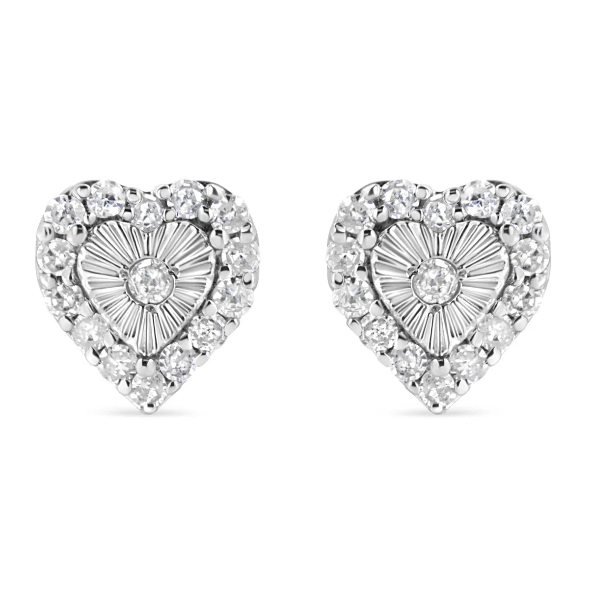 Silver authentic Diamond Heart Stud Earrings