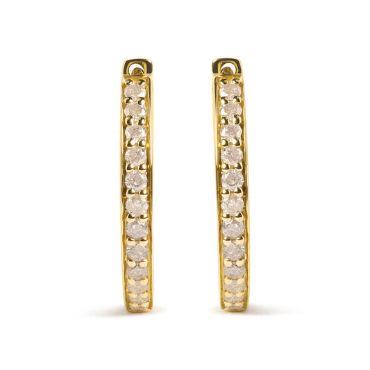 10K Yellow Gold 1/2 Cttw Round-Cut Diamond Hoop Earrings (I-J Color, I2-I3 Clarity)