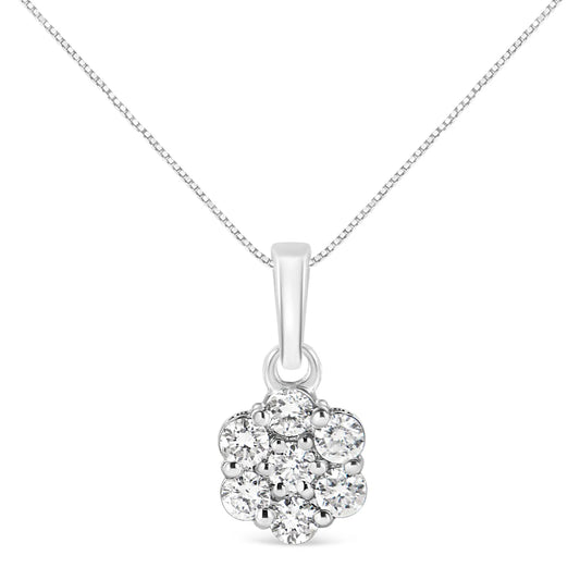 .925 Sterling Silver 1/2 Cttw Lab Grown Diamond 7 Stone Floral Cluster 18" Pendant Necklace (F-G Color, SI1-SI2 Clarity)