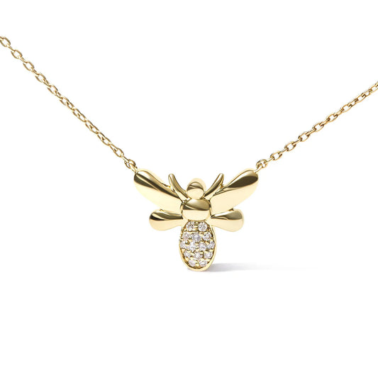 10K Yellow Gold Diamond Accented Bumble Bee Pendant 18" Inch Necklace (H-I Color, I1-I2 Clarity)