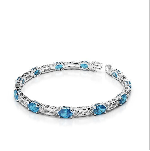 Blue Topaz and Natural Diamond Tennis Bracelet