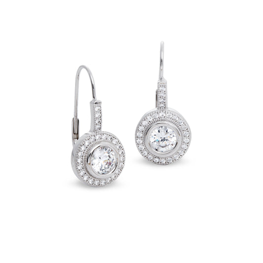 Round Lever Back Earrings with 27 Simulated Diamonds