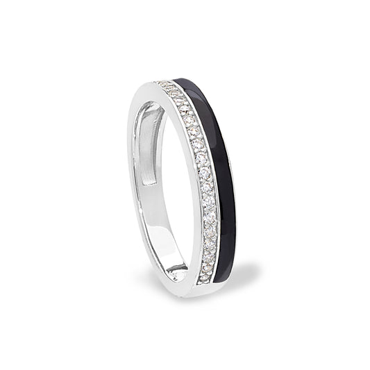 Micropave Platinum Finish SS Ring with Black