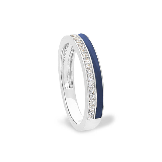 Micropave Platinum Finish SS Ring with Navy