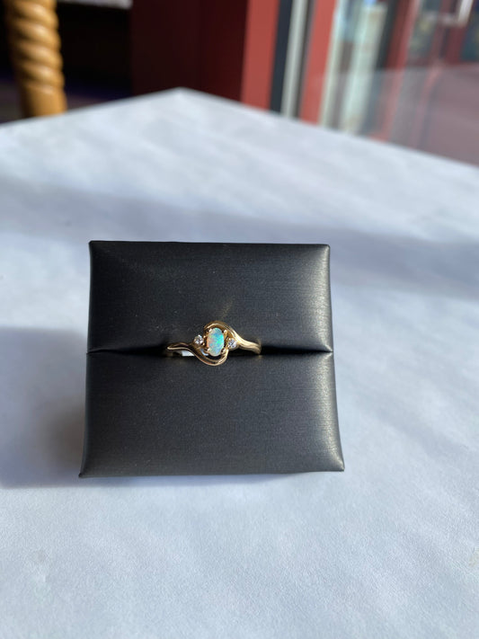 10K Yellow Gold Opal Ring with Diamonds