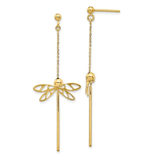 Leslie's 14K Gold Polished Dragonfly Post Dangle Earrings