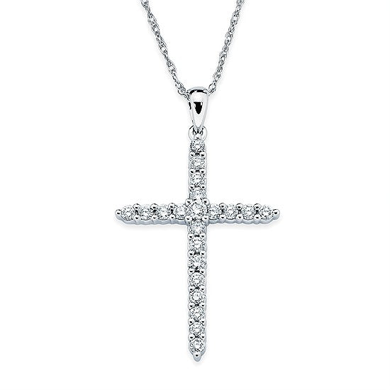 14K White Gold Cross Pendant