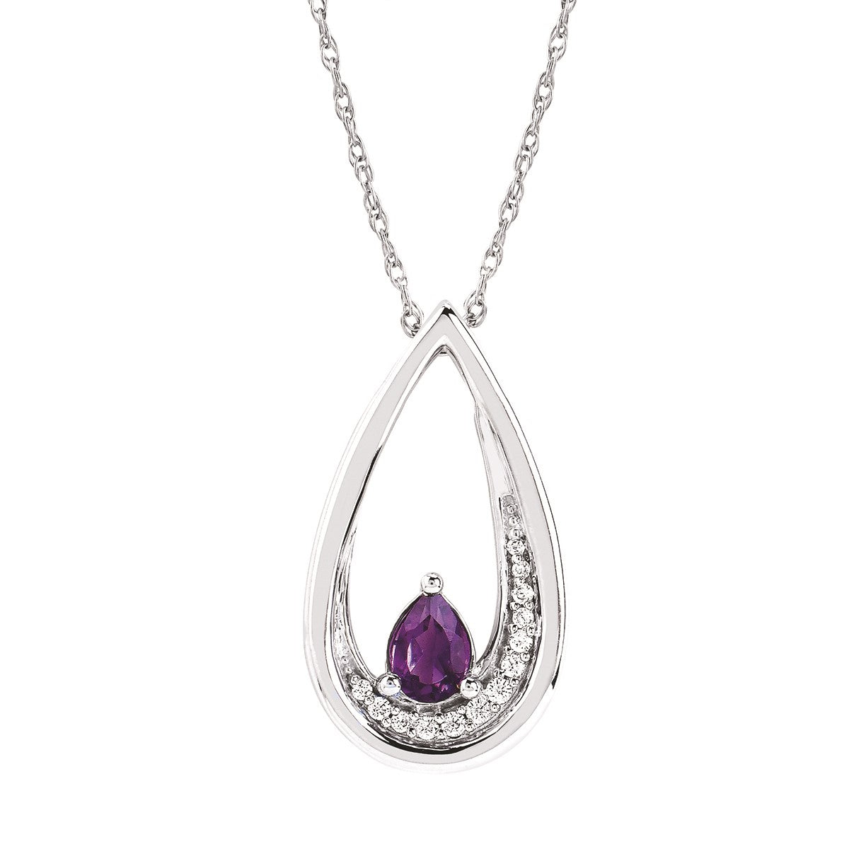 Amethyst And Diamond Pendant In Sterling Silver Necklace